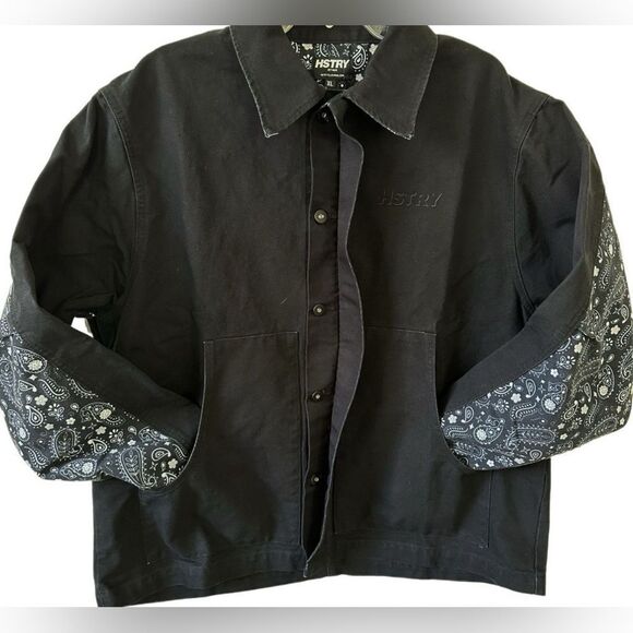 NWT HSTRY By NAS Men’s Black & Paisley Duck Canvas Denim Jacket - Size M - Picture 8 of 11